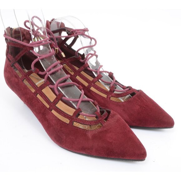 Comfortview Women's 9M Burgundy Lace Up Kitten Heel Pointy Toe Pumps Whimsigoth - Picture 2 of 10